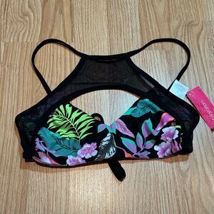 NWT Xhilaration‎ tropical floral high neck bikini top medium
